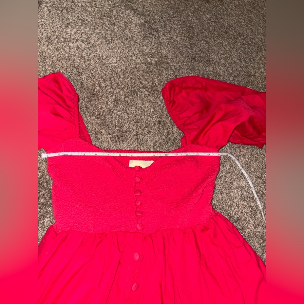 Maeve Anthropologie Red Mini Dress with Puff Sleeves - Picture 12 of 13